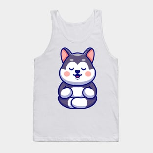 Cute baby husky meditation cartoon Tank Top